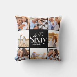 Almofada Colagem de fotos pretas moderna de 60 anos simples