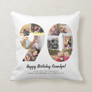 Almofada Colagem de Fotos Simples de Número de 90º Aniversá