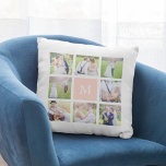 Almofada Colagem de Fotos Simples Quadrada Branco Monograma<br><div class="desc">Travesseiro branco monograma com 8 fotos quadradas dispostas em um layout de grade na frente e no verso fazer 16 fotos no total que você pode substituir por suas próprias fotos. Você também pode adicionar a inicial da família ao monograma e alterar a cor de fundo da caixa do monograma...</div>