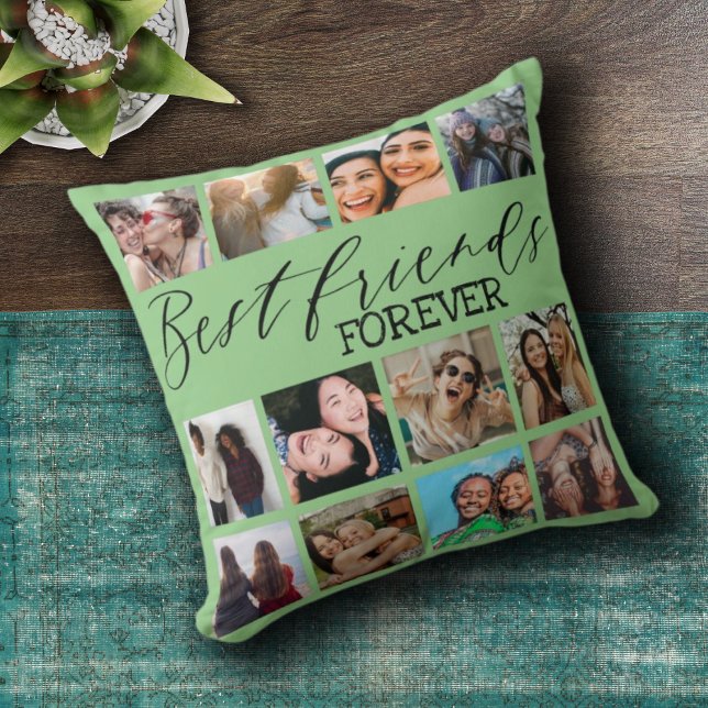 Almofada Colagem de Fotos Verde dos Melhores Amigos Moderno (Criador carregado)