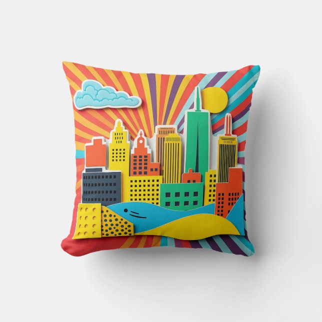 Almofada Colagem de paisagens do estilo Bright 1960s (Frente)