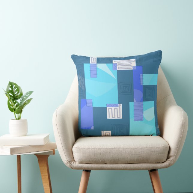 Almofada Colagem Egípcia Maz - Branco azul-azul-turquesa (Cadeira)