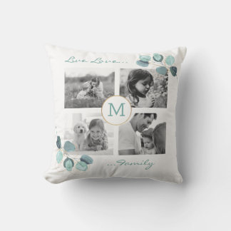 Almofada Colagem Fotográfica Familiar Eucalyptus Monogramed