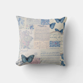 Almofada Colagem Musical da Borboleta em Azul e Branco