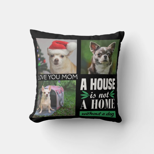 Almofada Colagem personalizada de três fotos e cota de cão (Frente)