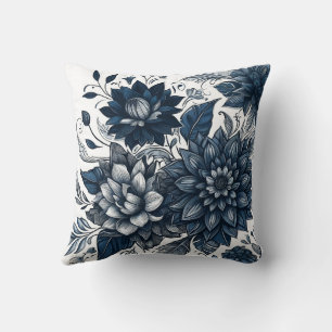 Almofada Colcha Floral Bohemia Azul e Branco