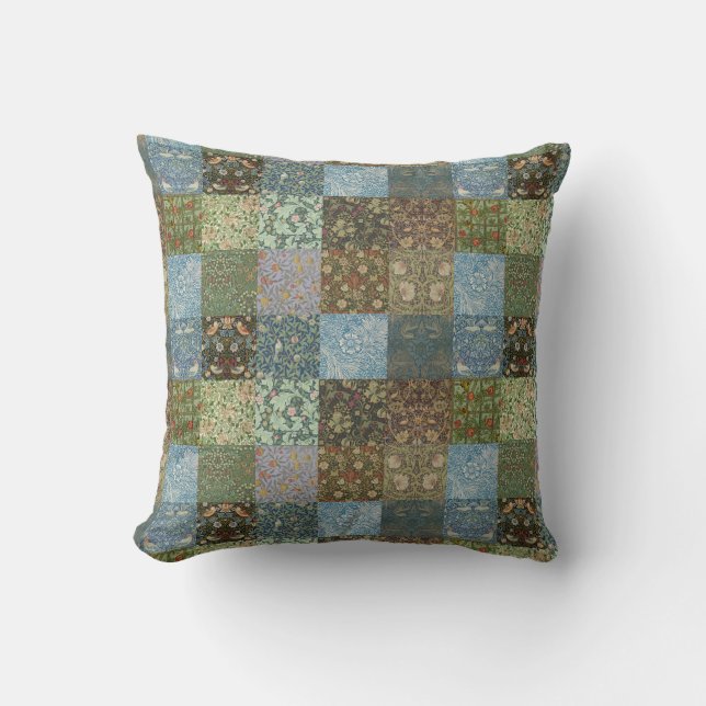 Almofada Colcha Xadrez Vintage Padrão William Morris  (Frente)