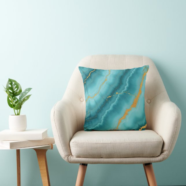 Almofada Coleção de Mármore Dourada Azul Turquesa Popular (Cadeira)