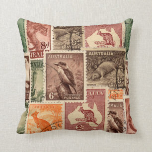 Almofada Coleção de selos postais australiana do vintage