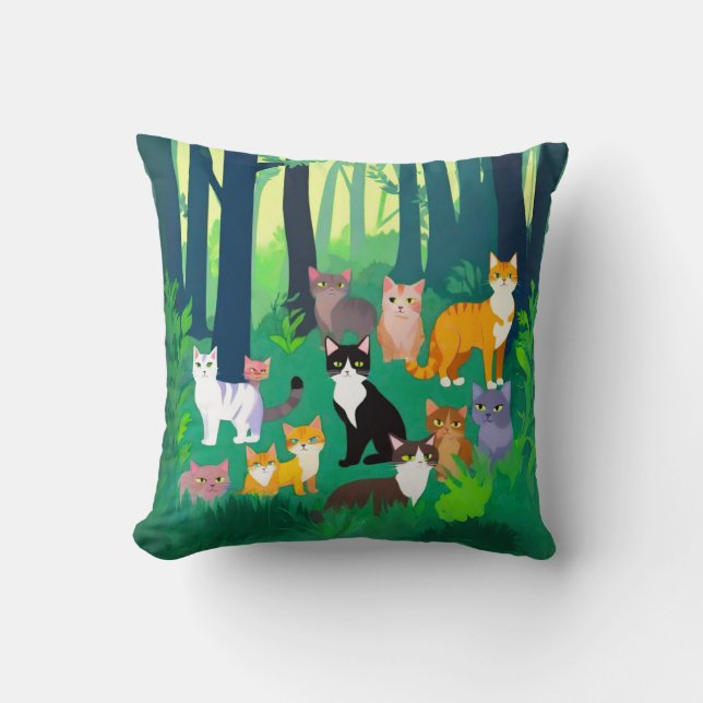 Almofada Coleta de Gatos em Glade Floresta Sombria (Frente)