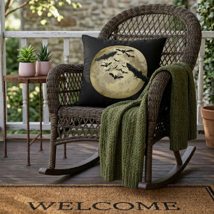 Almofada Colheita de Halloween Lua Cheia e Morcegos em Voo