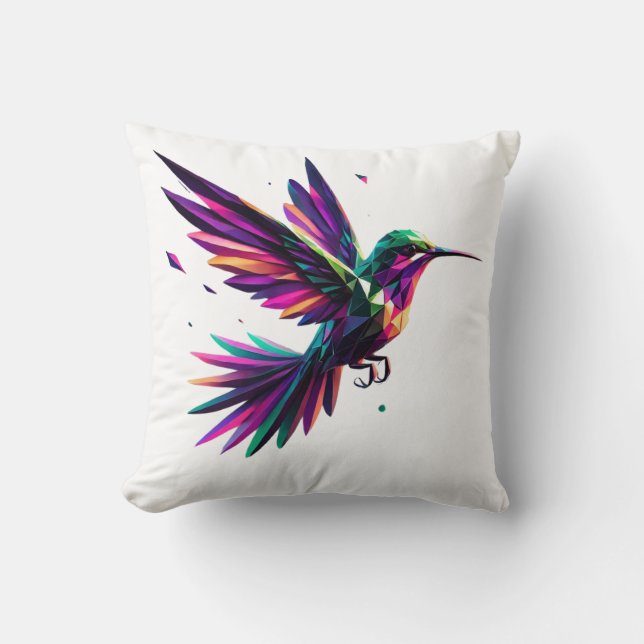 Almofada Colibrí Arcoíris Geométrico – Arte Moderno Vibrant (Frente)
