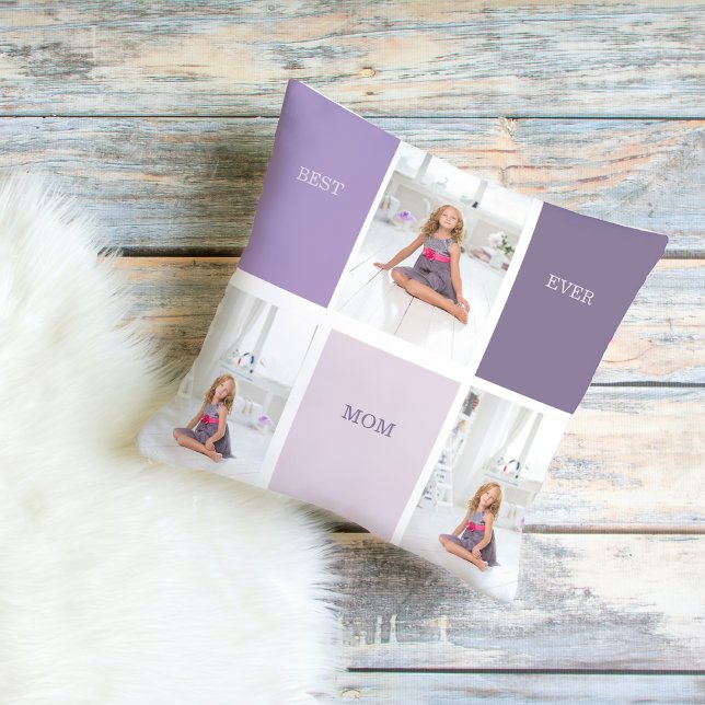 Almofada Collage Foto Roxa Melhor Mãe Já Presente (Criador carregado)