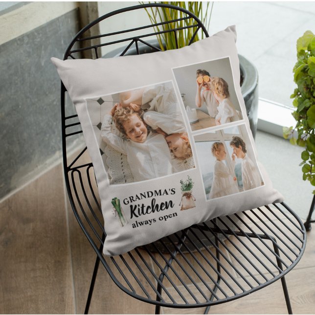 Almofada Collage Photo & Grandma Kitchen Está Sempre Aberta (Criador carregado)