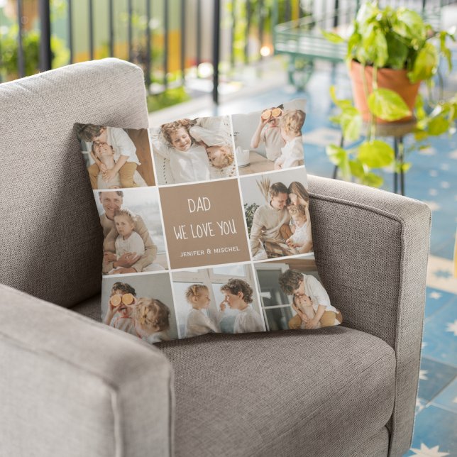 Almofada Collage Photo Pai We Love You Happy Dia de os pais (Criador carregado)