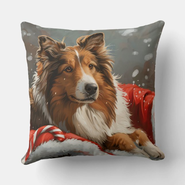 Almofada Collie Dog Natal Festivo (Verso)