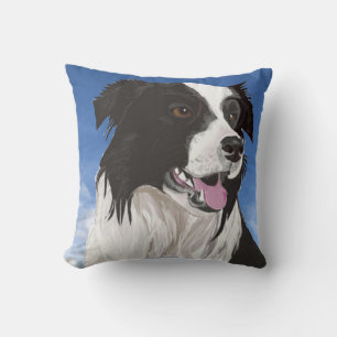 Almofada Collie Preto e Branco contra o Céu Azul