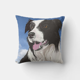 Almofada Collie Preto e Branco contra Pi Azul