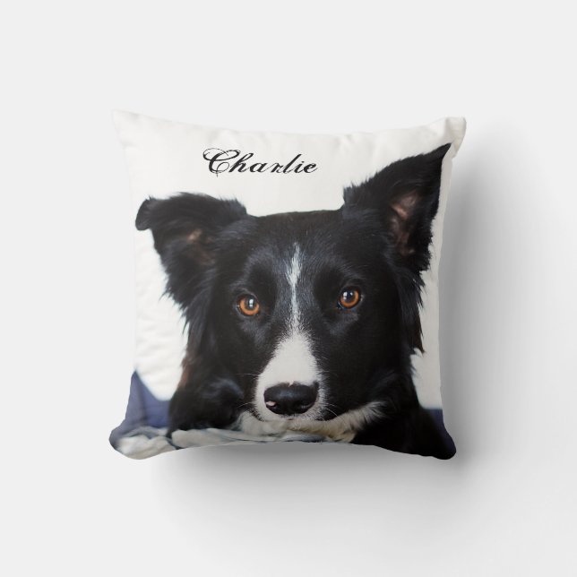 Almofada Collie Preto e Branco Personalizado (Frente)