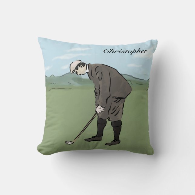 Almofada Colocação de golfista no estilo Vintage personaliz (Frente)