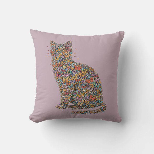 Almofada Colorful Butterfly Cat Lover Silhouette Art Mauve (Frente)