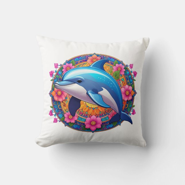 Almofada Colorful Dolphin Mandala Art (Frente)