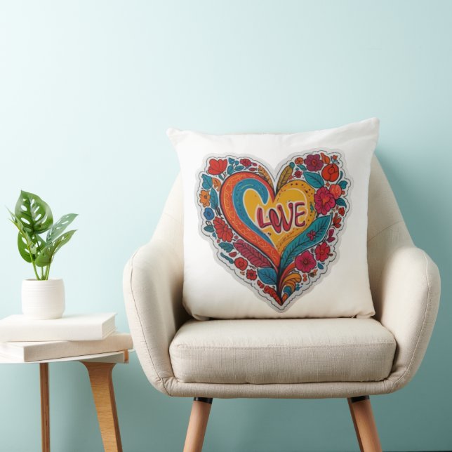 Almofada Colorful Floral Heart Love  | Romantic Design (Cadeira)