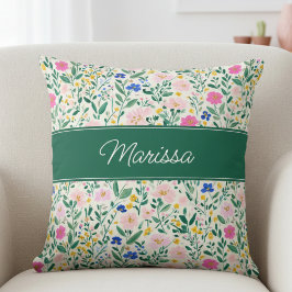 Almofada Colorful Floral Personalized Throw Pillow