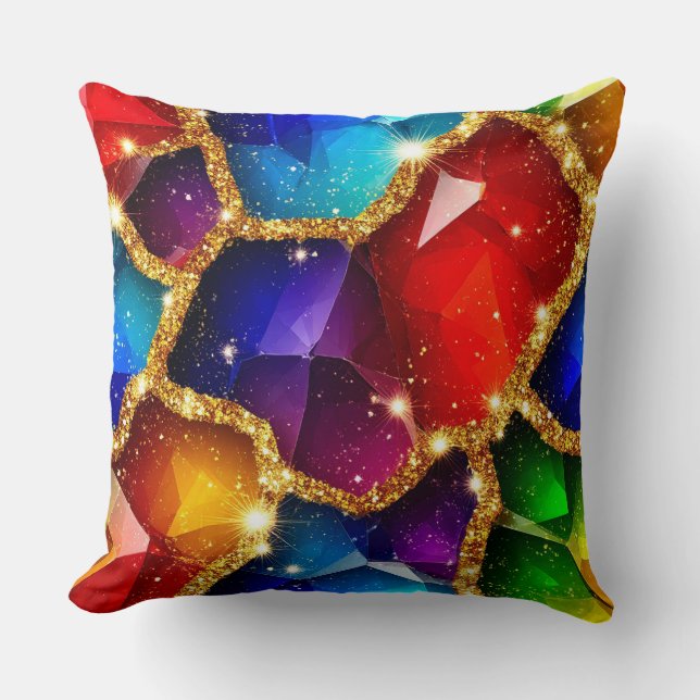 Almofada Colorful Gemstone Abstract With Gold Glitter Spark (Frente)