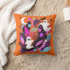 Almofada Colorful Halloween Ghosts and Candy