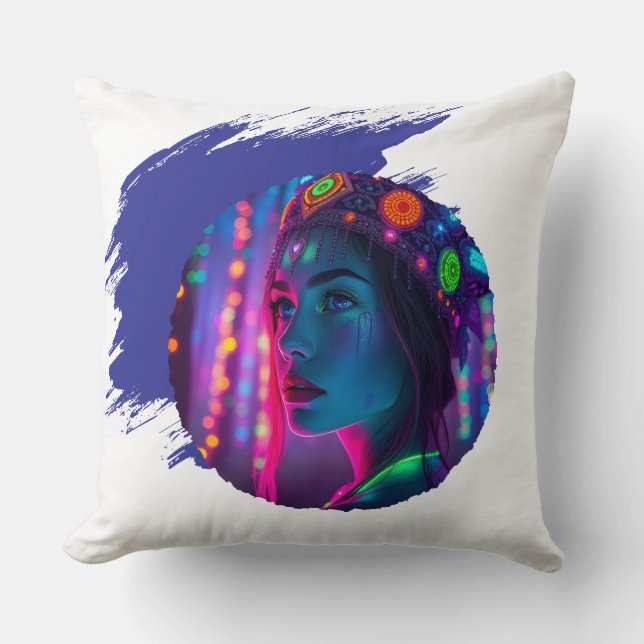 Almofada Colorful lady Throw Pillow (Frente)
