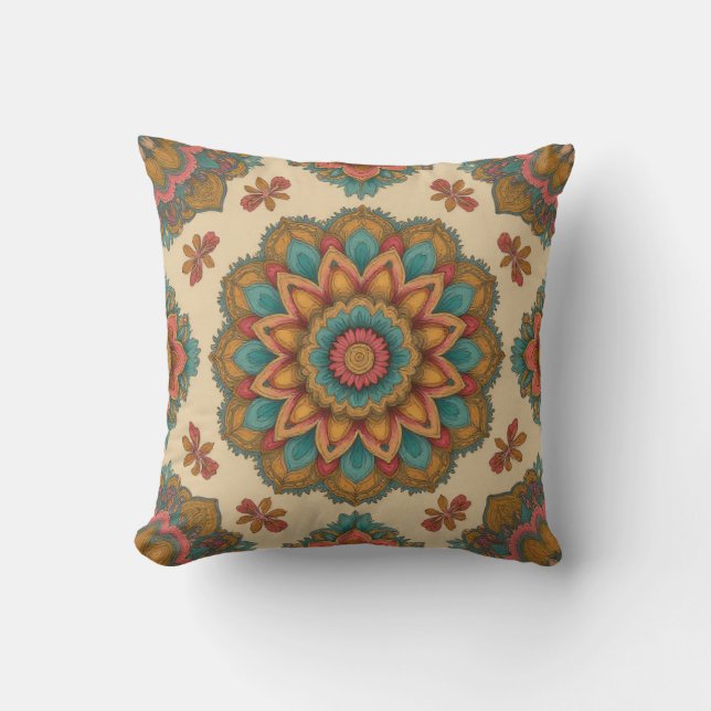Almofada Colorful Mandala Floral Boho Art (Frente)