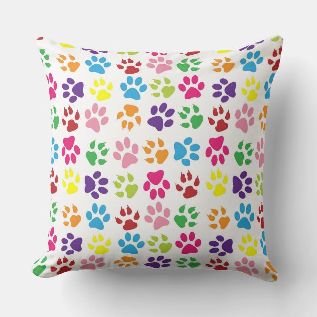 Almofada Colorful Paw Prints Pattern (Frente)