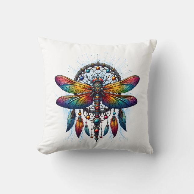 Almofada Colorful Psychedelic Dragonfly Dreamcatcher Boho (Frente)