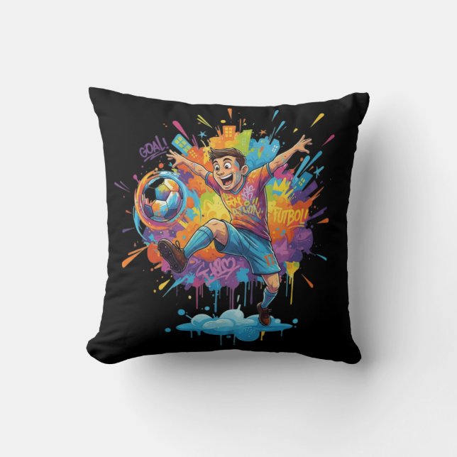 Almofada Colorful Soccer Boy Throw Pillow (Frente)