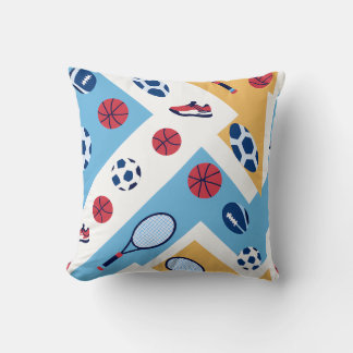 Almofada Colorful Sports Pattern – Balls, Rackets & Sneaker