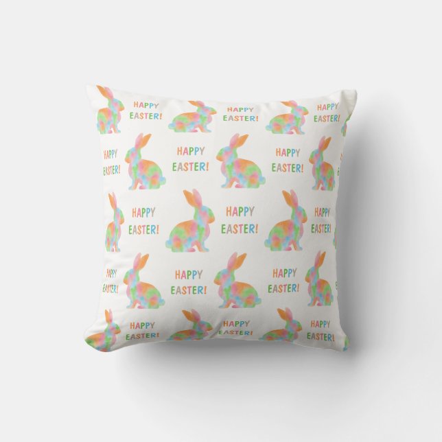 Almofada Colorful Watercolor Bunny Pattern Happy Easter (Frente)