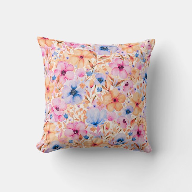 Almofada Colorful Watercolor Wildflowers Floral Pattern (Frente)