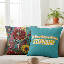 Almofada Colorful Whimsical Flowers Art Throw Pillow