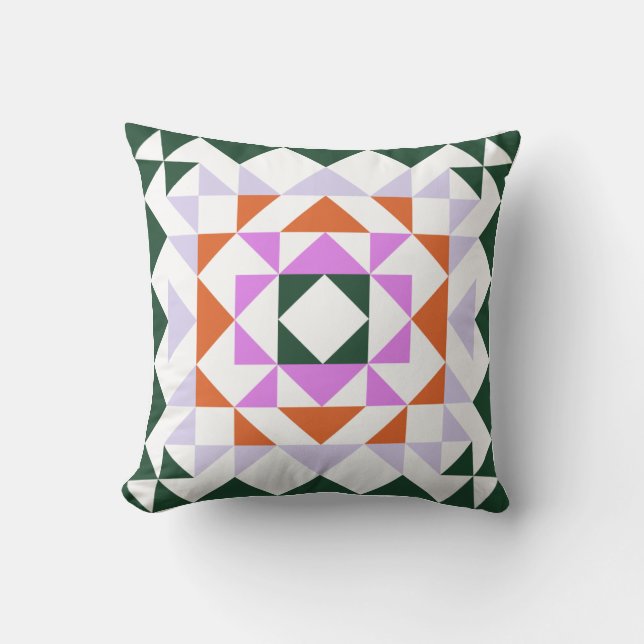 Almofada Colorida Moderna Quilt Block Geométrico Roxo Verde (Frente)