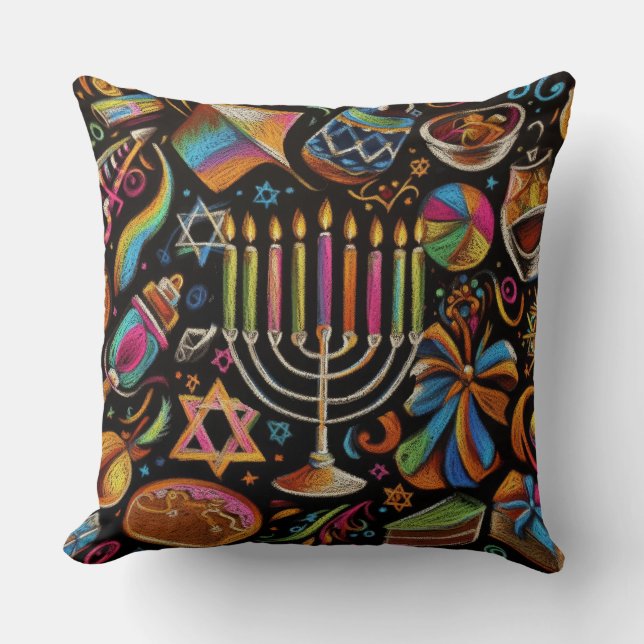 Almofada Colorida Motifs Hanukkah Menorah (Frente)