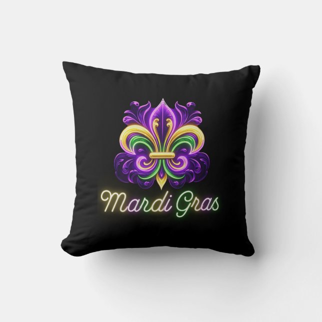 Almofada Colorida Neon Mardi Gras Fleur de lis (Frente)