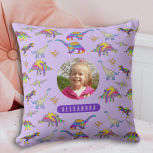 Almofada Colorida Rapariga do Dinossauro Foto Personalizada