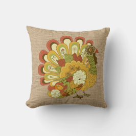 Almofada Colorida Turquia no Travesseiro faux Burlap