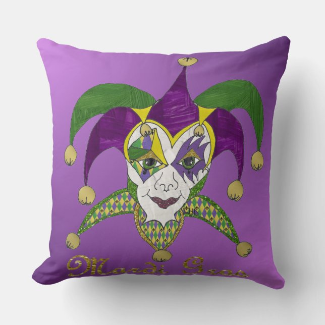 Almofada Colorido Mardi Gras Jesters Mask Purple (Frente)