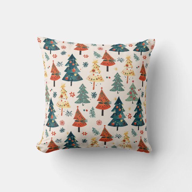 Almofada Colourful Christmas Pine Trees Seamless Pattern (Frente)