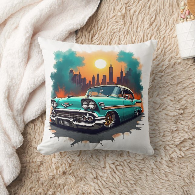 Almofada com Carro Clássico e Paisagem Urbana (Cobertor)