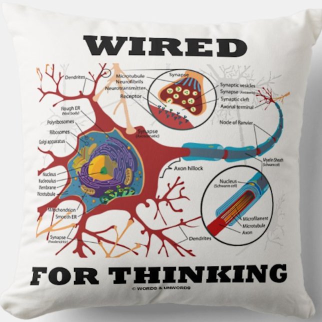 Almofada Com Fio Para Pensar Neuropsicologia Do Sinapse Neu (Throw pillow featuring neuron/synapse for anyone who is "Wired For Thinking")