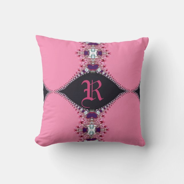 Almofada com Monograma de design Pink Lacy doce (Frente)