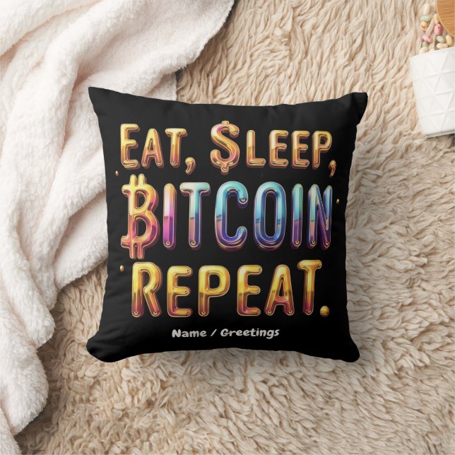 Almofada  Coma, Dormir, Bitcoin, Repetir Uma Criptomoeda  (Cobertor)